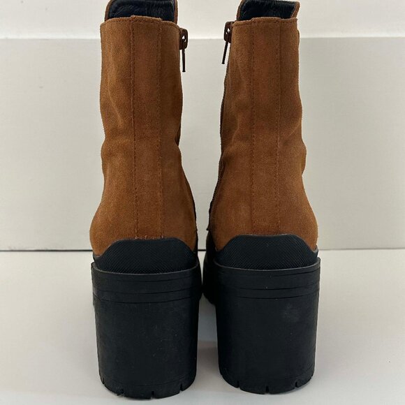 Anthropologie, Bruno Premi Tan Suede Floral Lug Sole Boots, Size 41 / 9.5-10 - Picture 6 of 10
